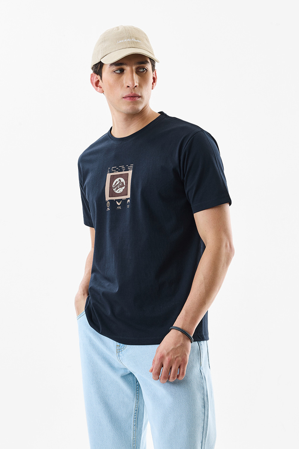 Image of Snitch Floral Print Men Crew Neck Navy Blue T-Shirt