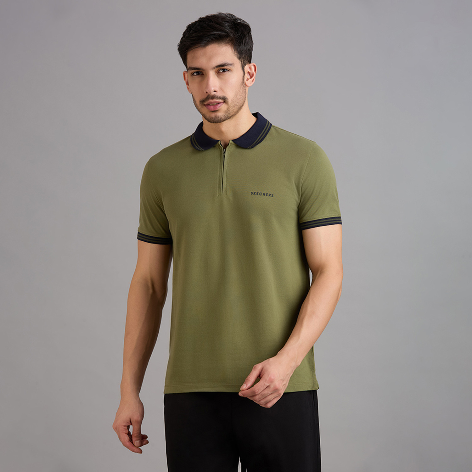 Image of Skechers Solid Men Polo Neck Green T-Shirt