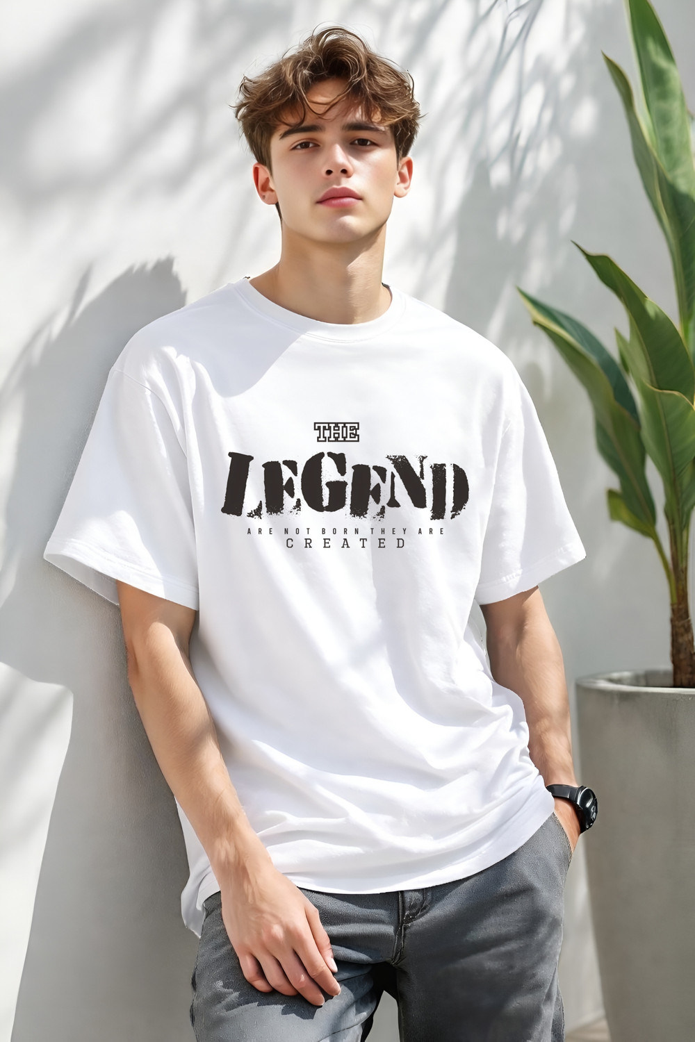 Image of R S Fashion Trend Solid Men Round Neck White T-Shirt