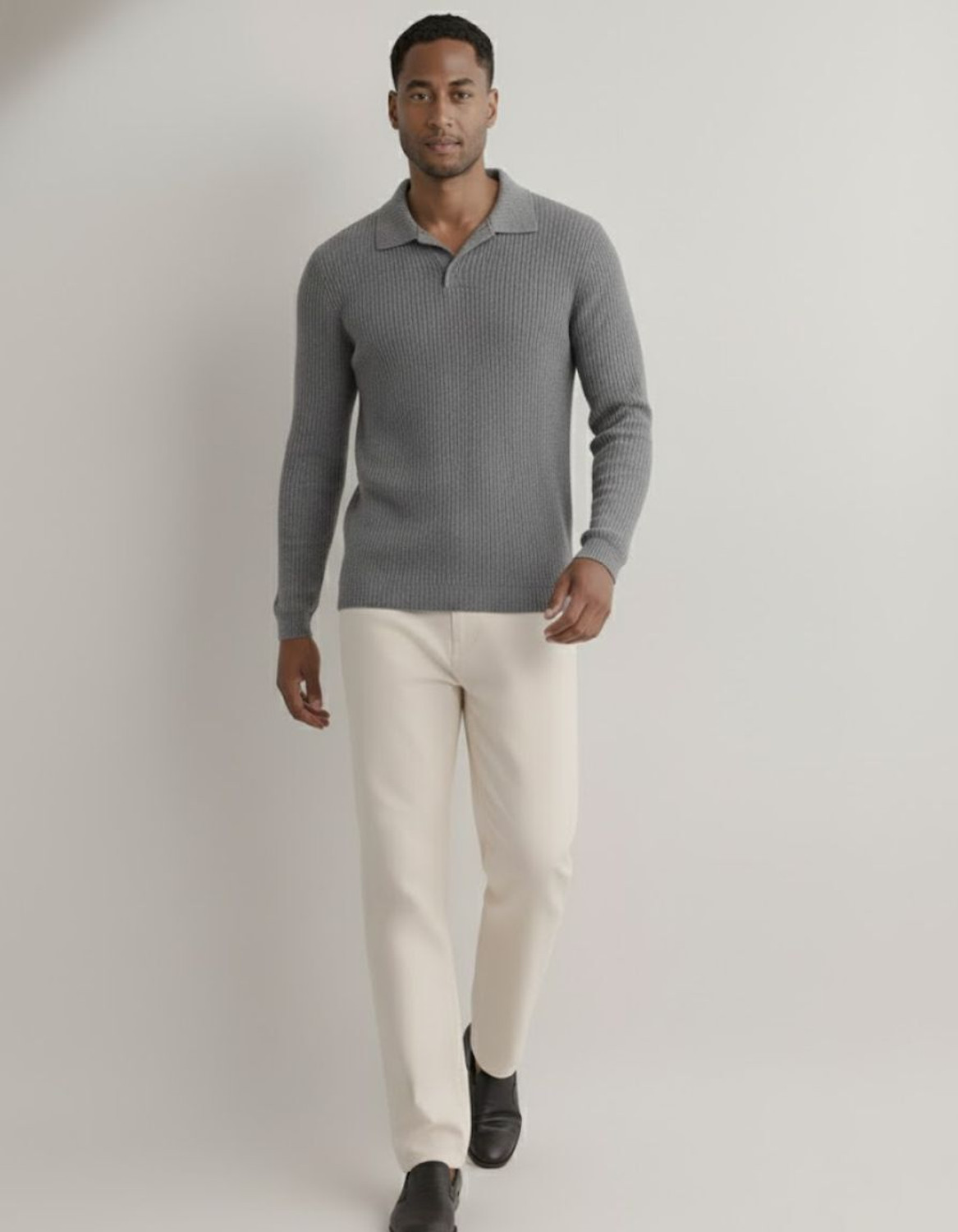 Image of RIGO Striped Men Polo Neck Grey T-Shirt
