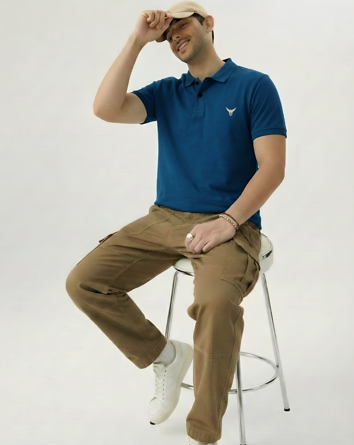 Image of Flipkart SmartBuy Men Solid Polo Neck Cotton Blend Dark Blue T-Shirt