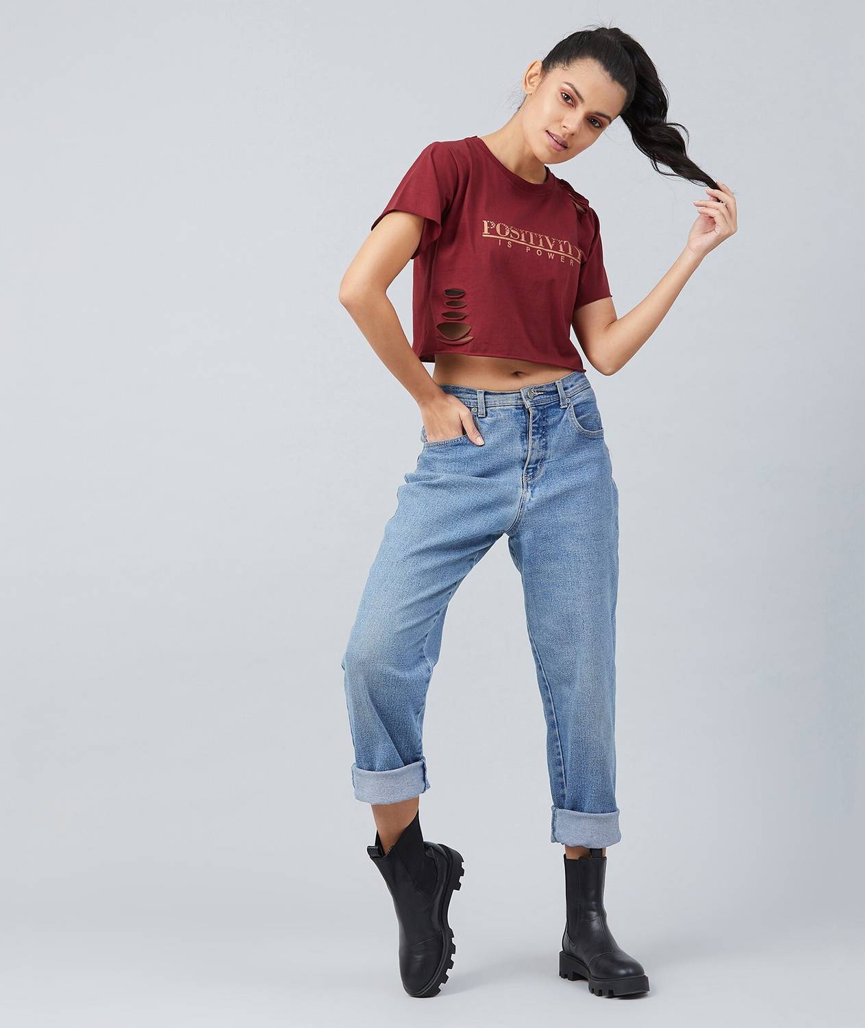 Chimpaaanzee Graphic Print Women Round Neck Maroon T-Shirt