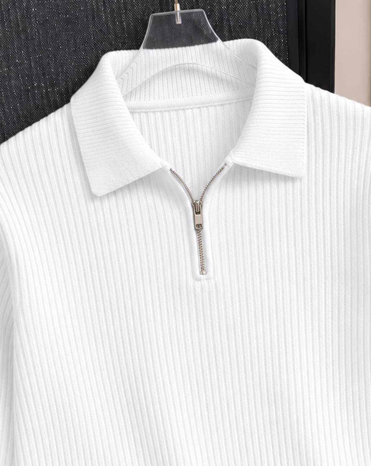 Flipkart SmartBuy Men Zip Neck White T-Shirt - Image 3