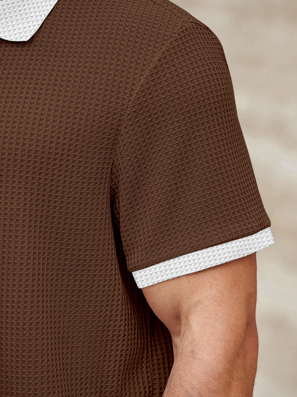 Image of KAJARU Self Design Men Zip Neck Brown, White T-Shirt