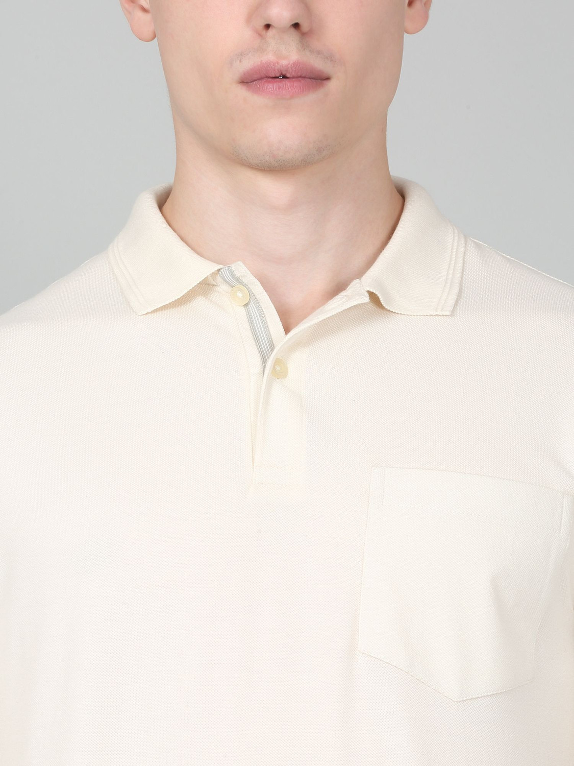 Image of CANTABIL Solid Men Polo Neck Beige T-Shirt