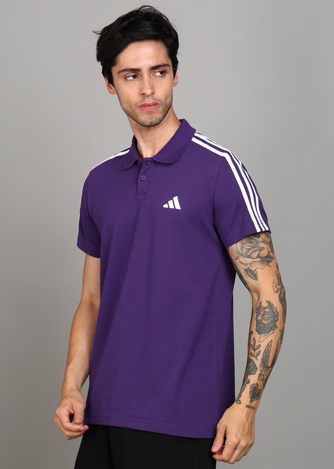 Image of ADIDAS Solid Men Polo Neck Purple T-Shirt