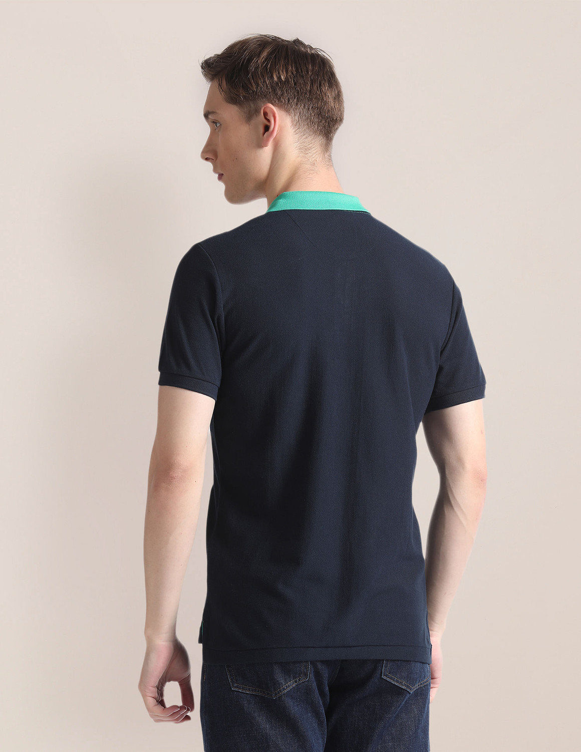 Image of U.S. POLO ASSN. Striped Men Polo Neck Blue T-Shirt