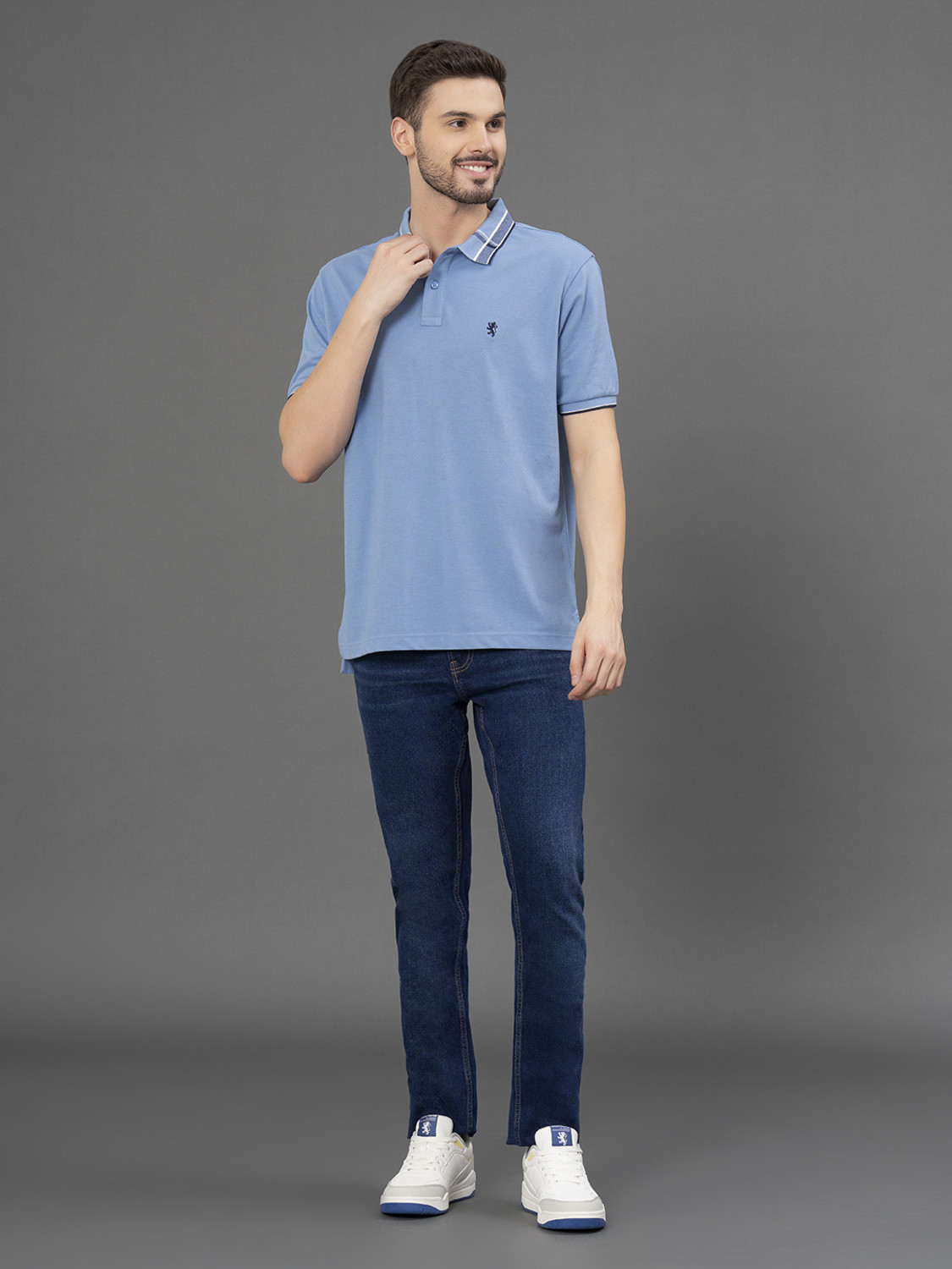 Image of RED TAPE Solid Men Polo Neck Blue T-Shirt