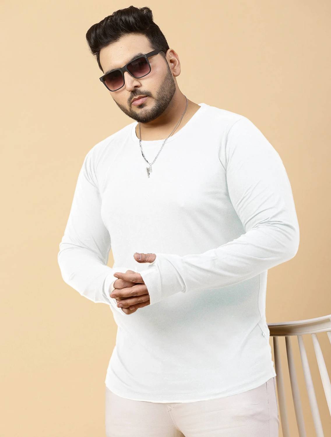 RIGO Men Solid Round Neck Pure Cotton White T-Shirt