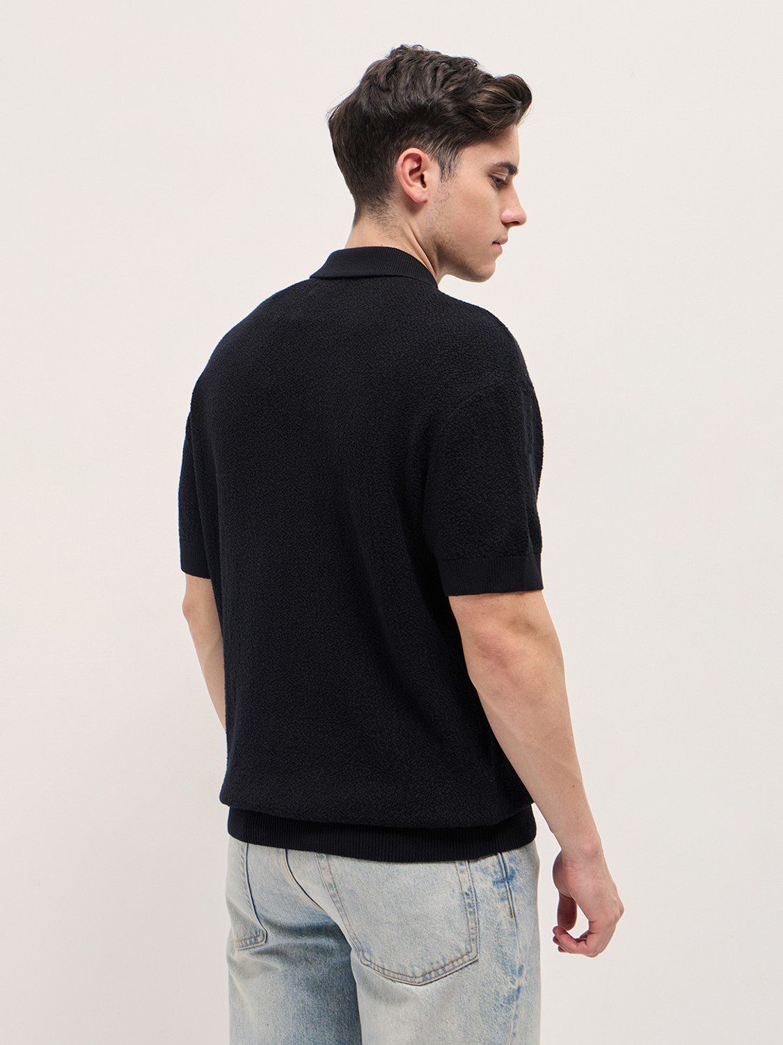 Image of THE BEAR HOUSE Solid Men Polo Neck Black T-Shirt