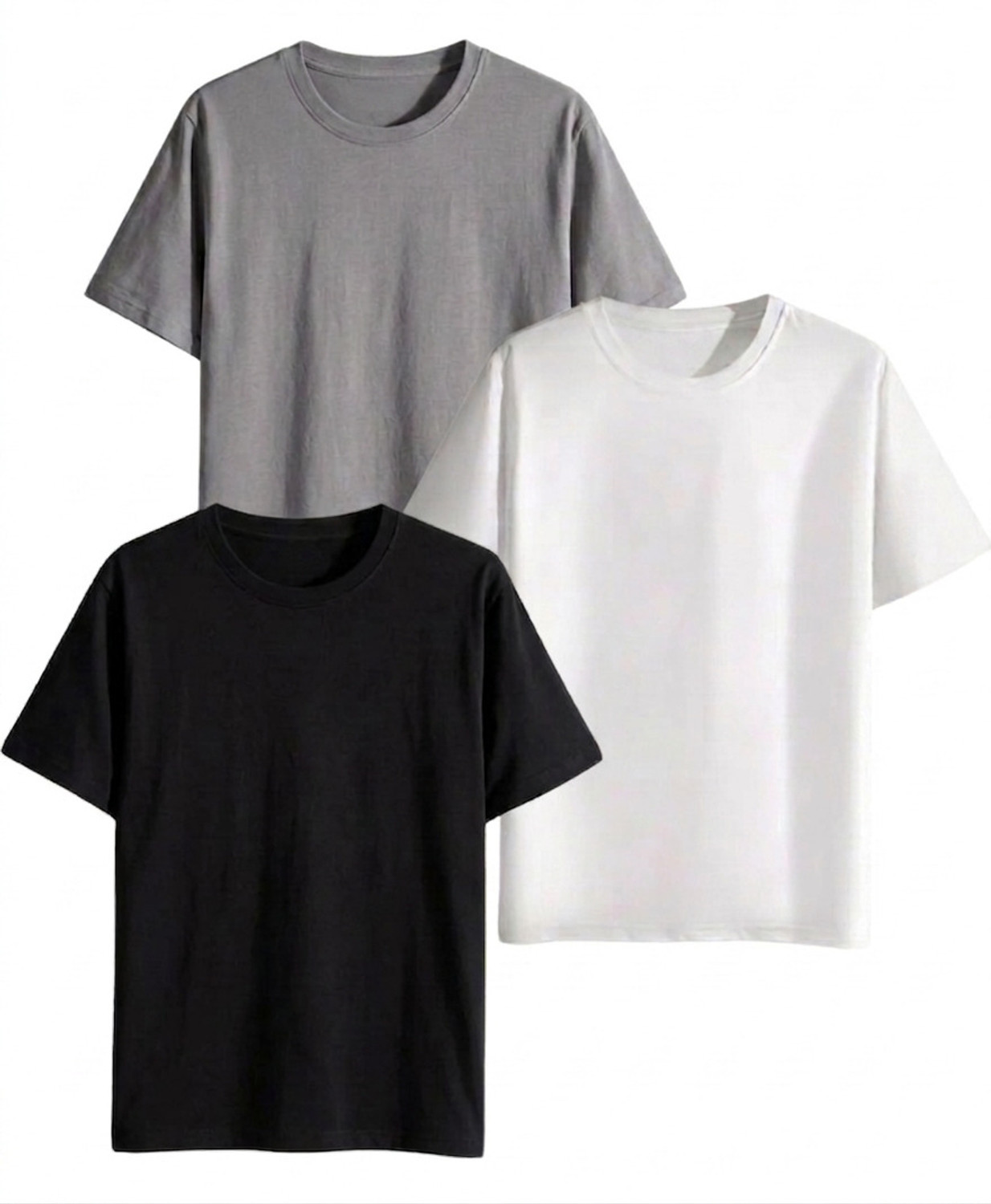 Image of BargainKart Solid Men Round Neck Grey, White, Black T-Shirt