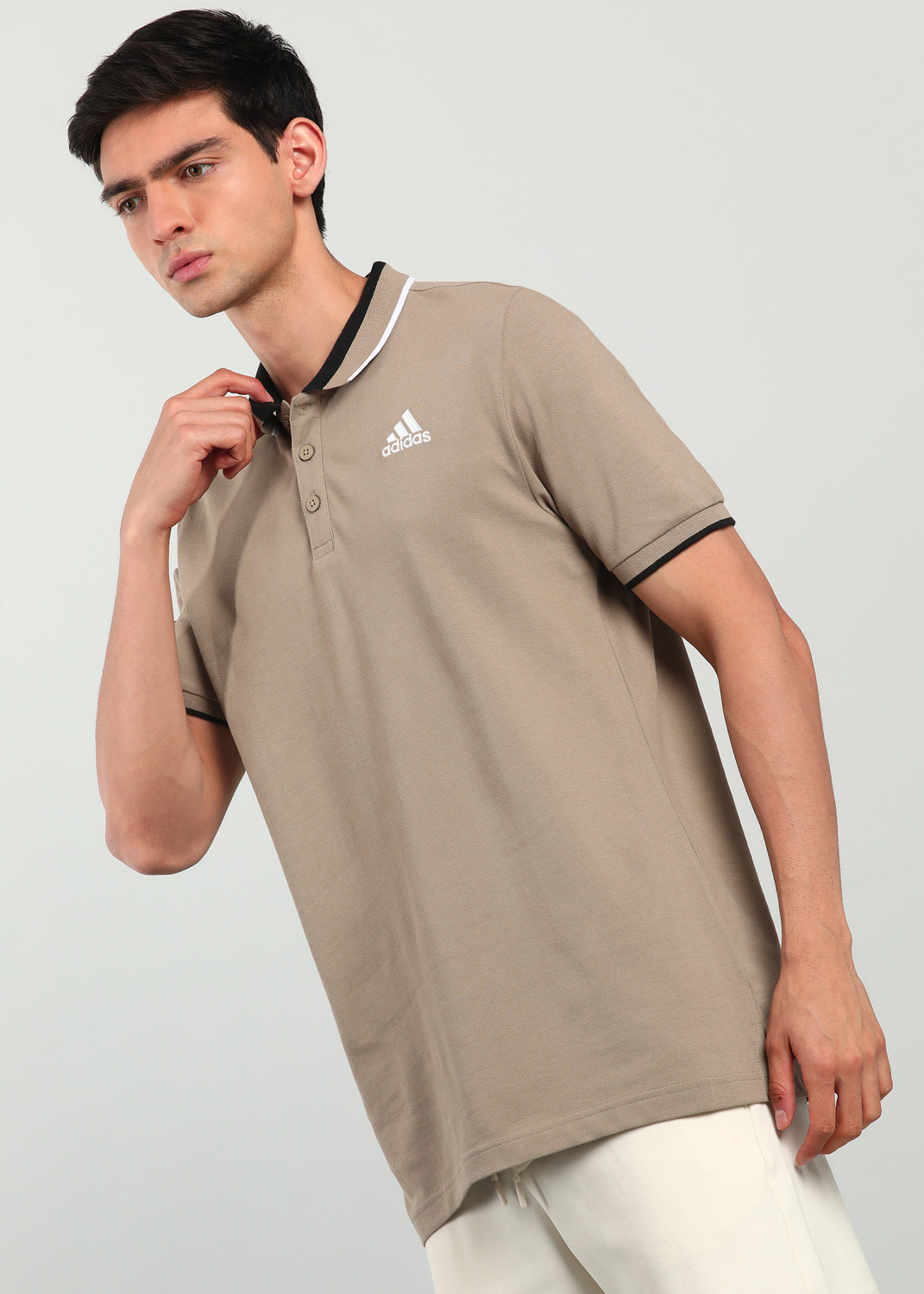 Image of ADIDAS Solid Men Polo Neck Green T-Shirt