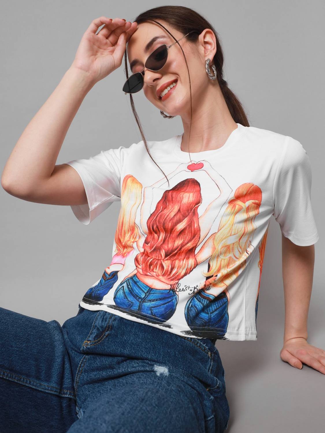 ADDYVERO Printed Women Round Neck White T-Shirt