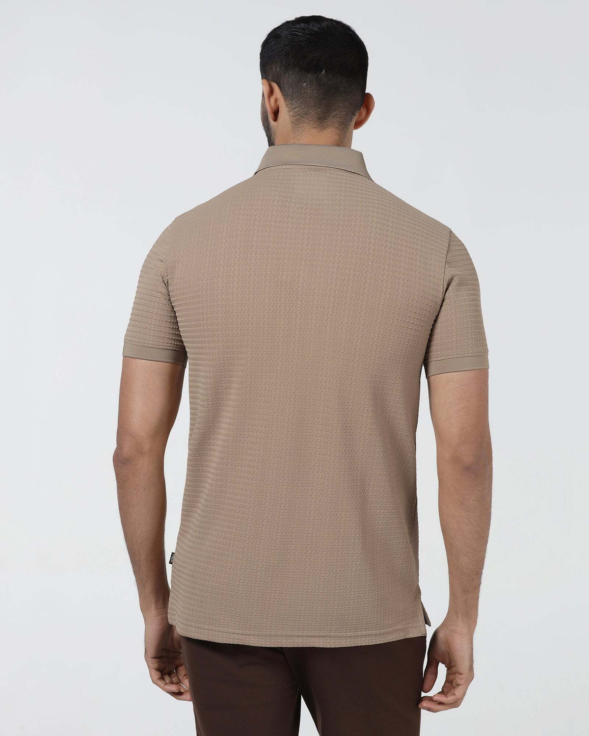 Image of Blackberrys Self Design Men Polo Neck Beige T-Shirt