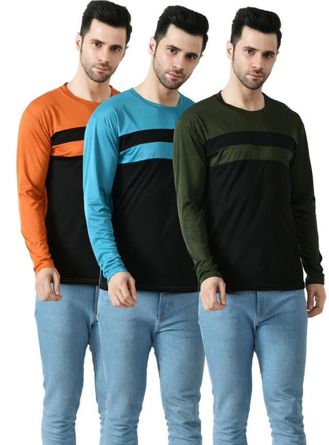 Image of Dam Colorblock Men Round Neck Multicolor T-Shirt