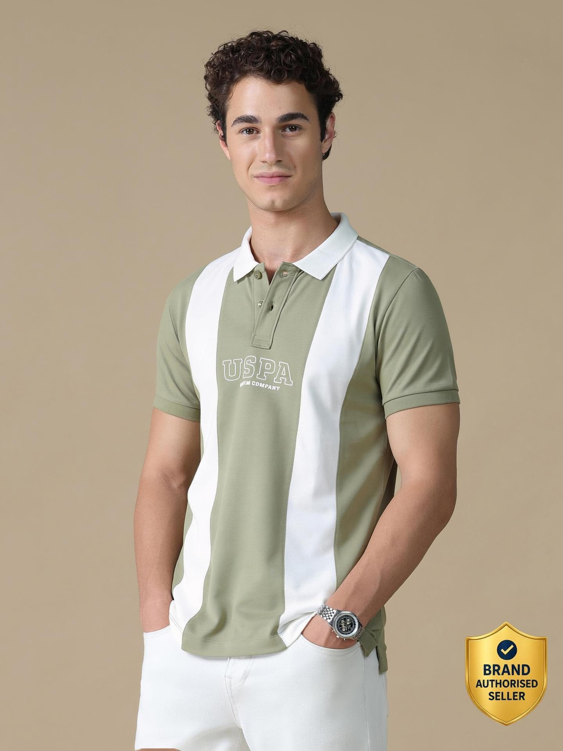 Image of U.S. Polo Assn. Denim Co. Colorblock Men Polo Neck Green T-Shirt