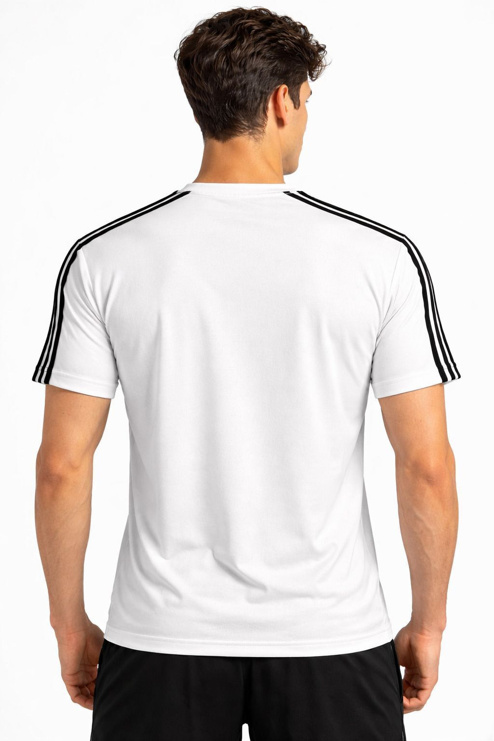 Image of Pochanki Striped Men Round Neck White T-Shirt