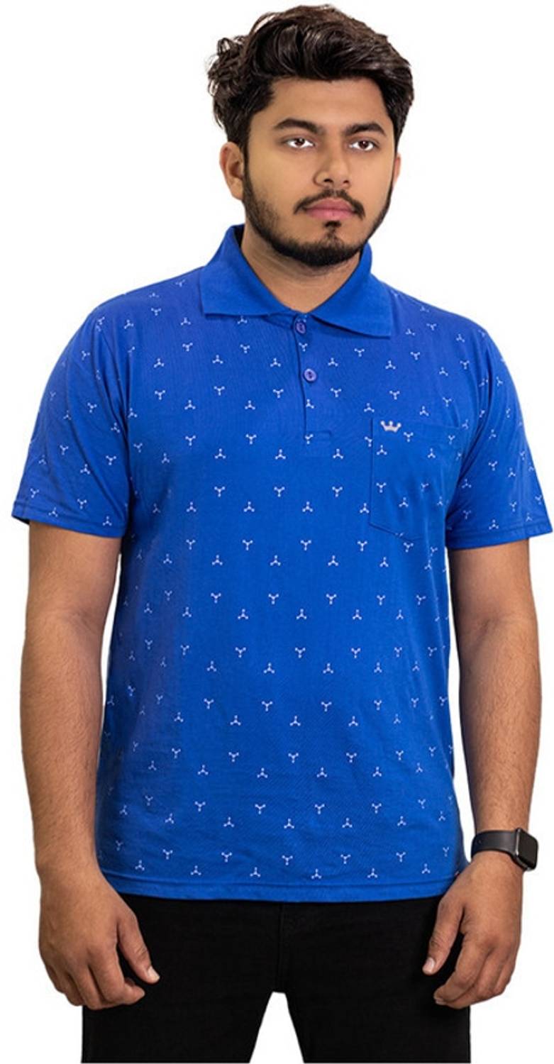 Onestar Men Printed Polo Neck Cotton Blend Blue T-Shirt