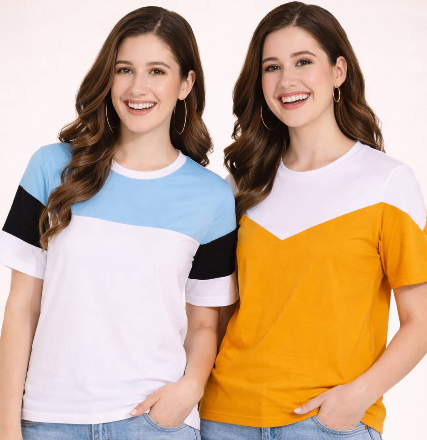Adyavastram Colorblock Women Round Neck Multicolor T-Shirt