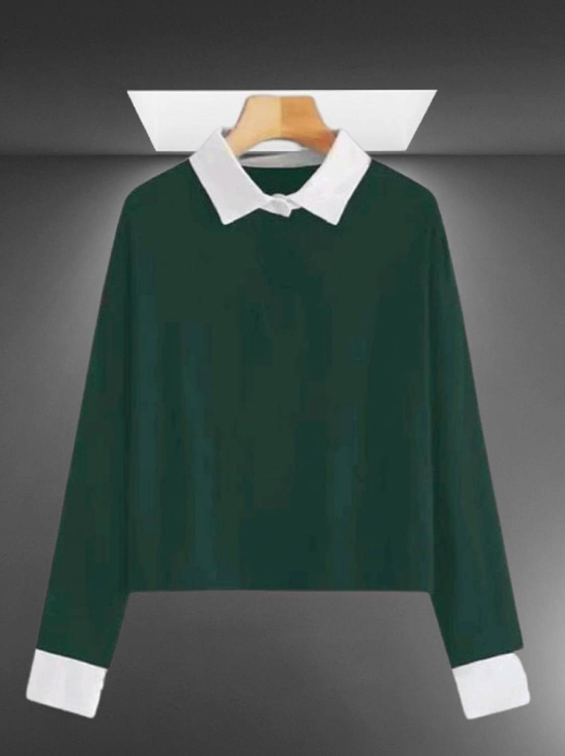 SIBBU Women Polo Neck Green T-Shirt - Image 1