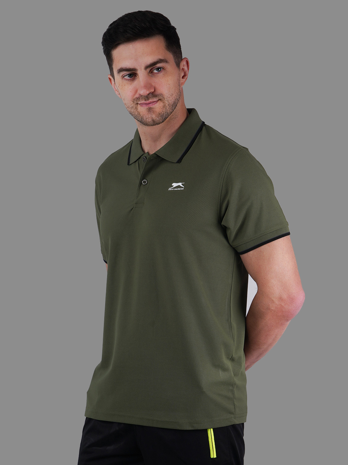 Image of Shiv Naresh Self Design Men Polo Neck Dark Green T-Shirt