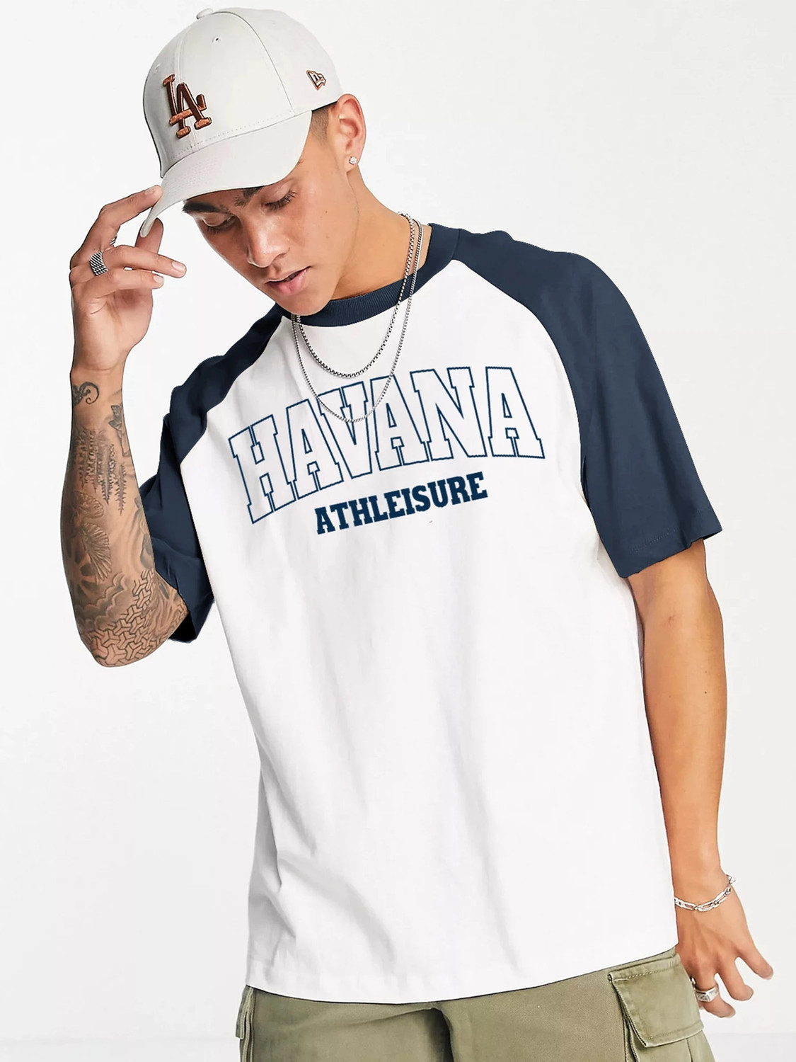 Image of Jump Cuts Printed Men Round Neck White, Dark Blue T-Shirt