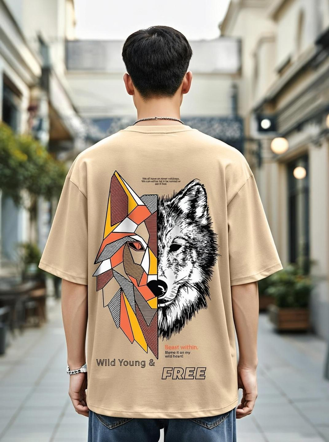 Image of BEWAKOOF Graphic Print Men Crew Neck Brown T-Shirt