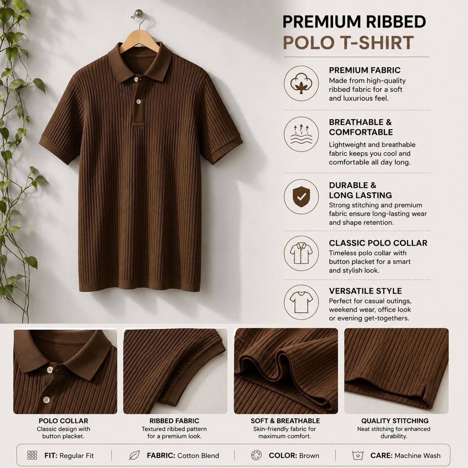 Nan Men Polo Neck Brown T-Shirt - Image 3