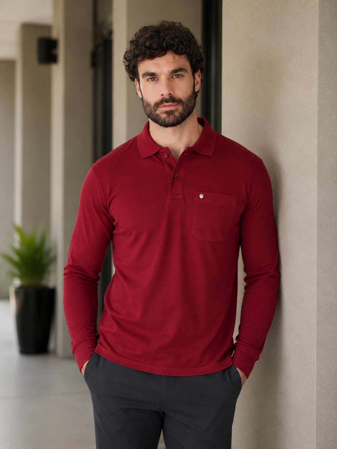 Image of PRORIDERS Solid Men Polo Neck Maroon T-Shirt