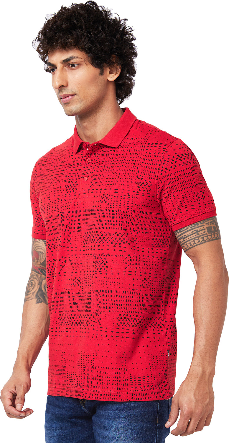 Image of Spykar Printed Men Polo Neck Orange T-Shirt