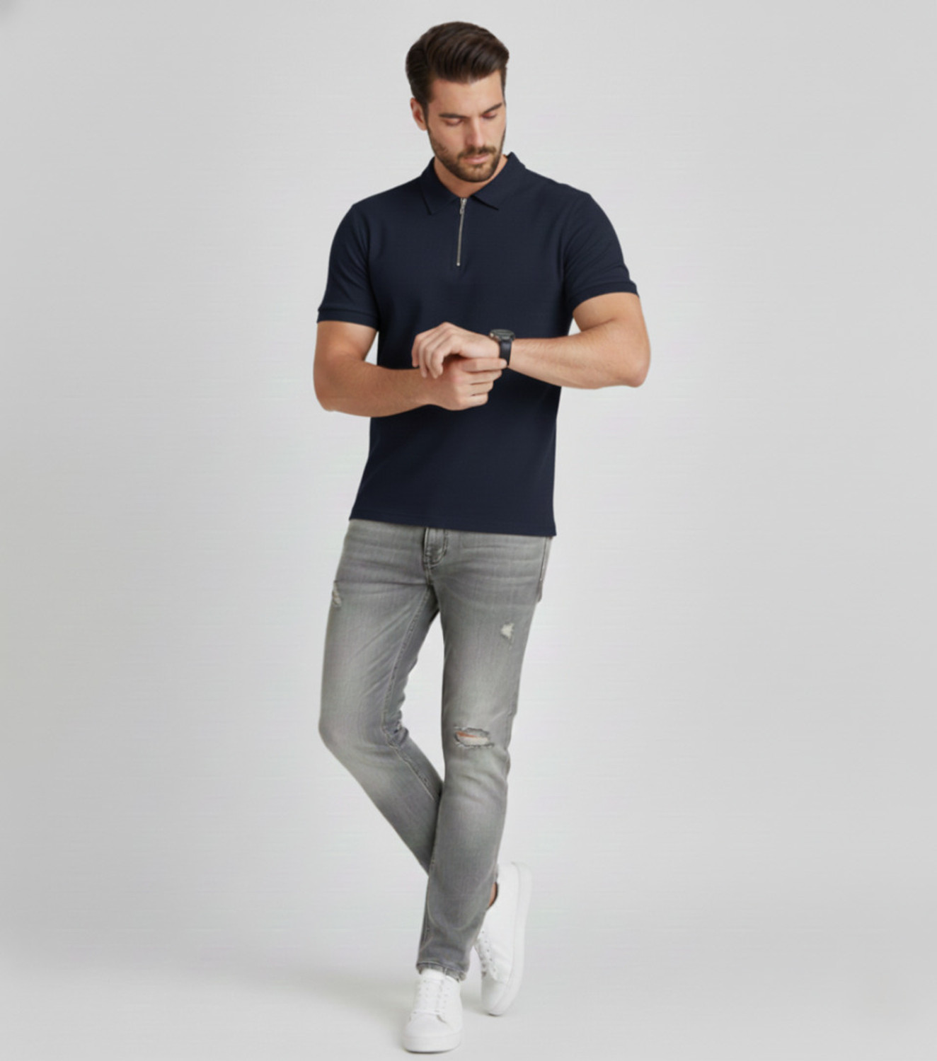 Image of Dark Drive Solid Men Polo Neck Blue T-Shirt