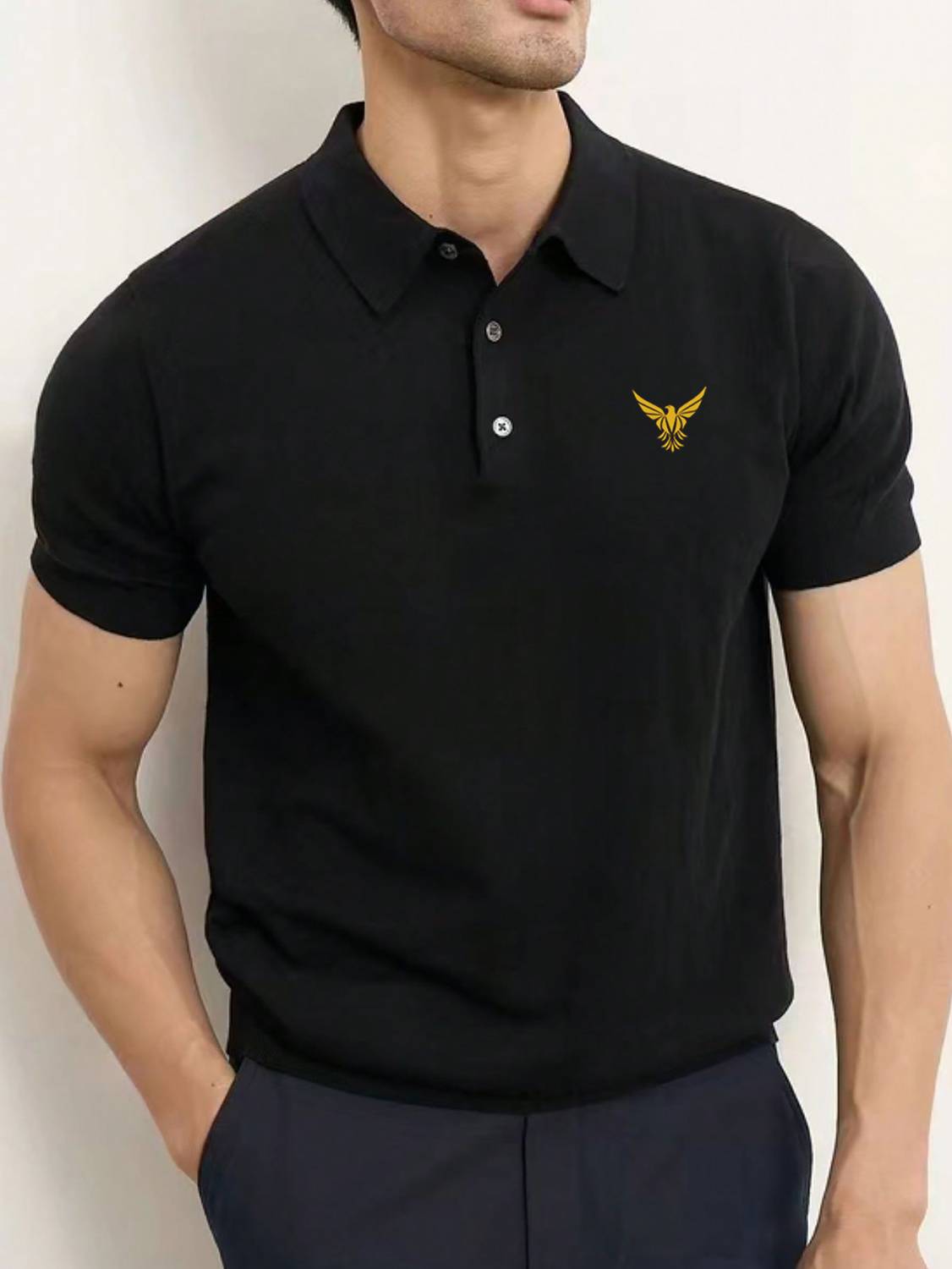 Amaran Printed Men Polo Neck Black T-Shirt