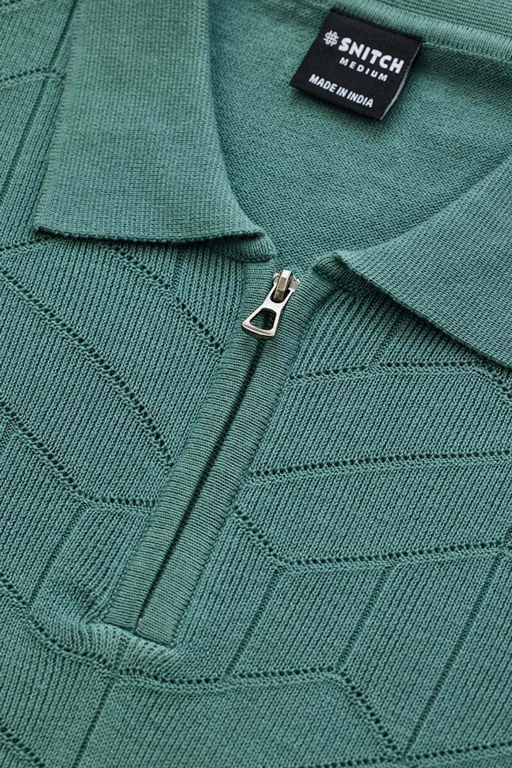 Image of Snitch Self Design Men Polo Neck Green T-Shirt