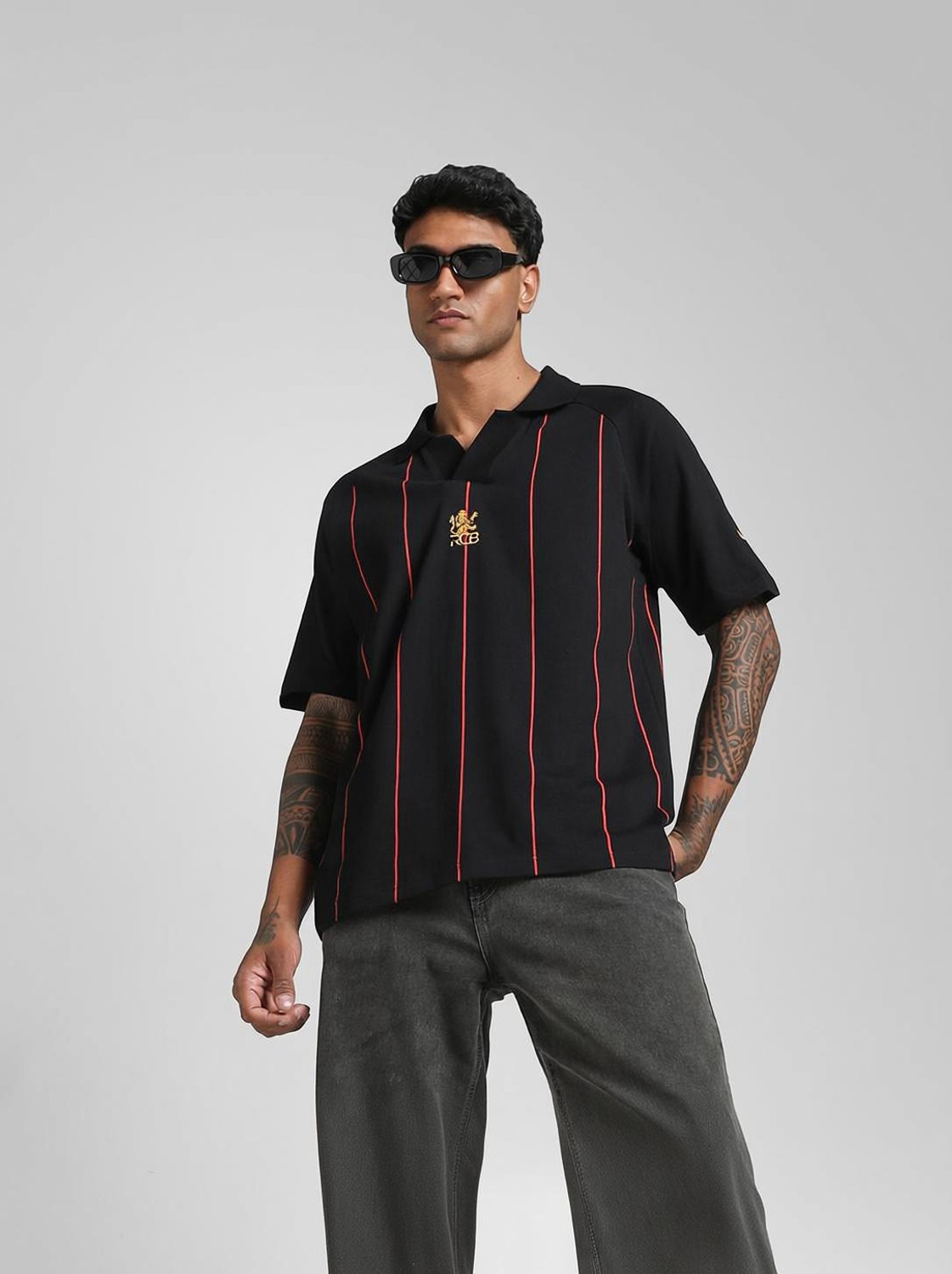 Image of PUMA Printed Men Polo Neck Black T-Shirt