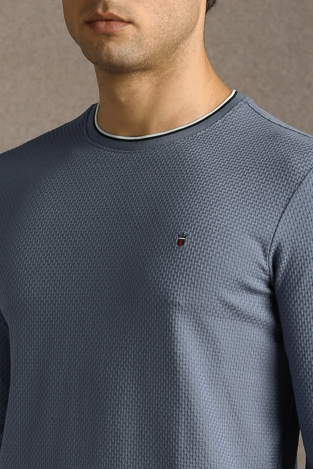 Image of LOUIS PHILIPPE Self Design Men Crew Neck Grey T-Shirt