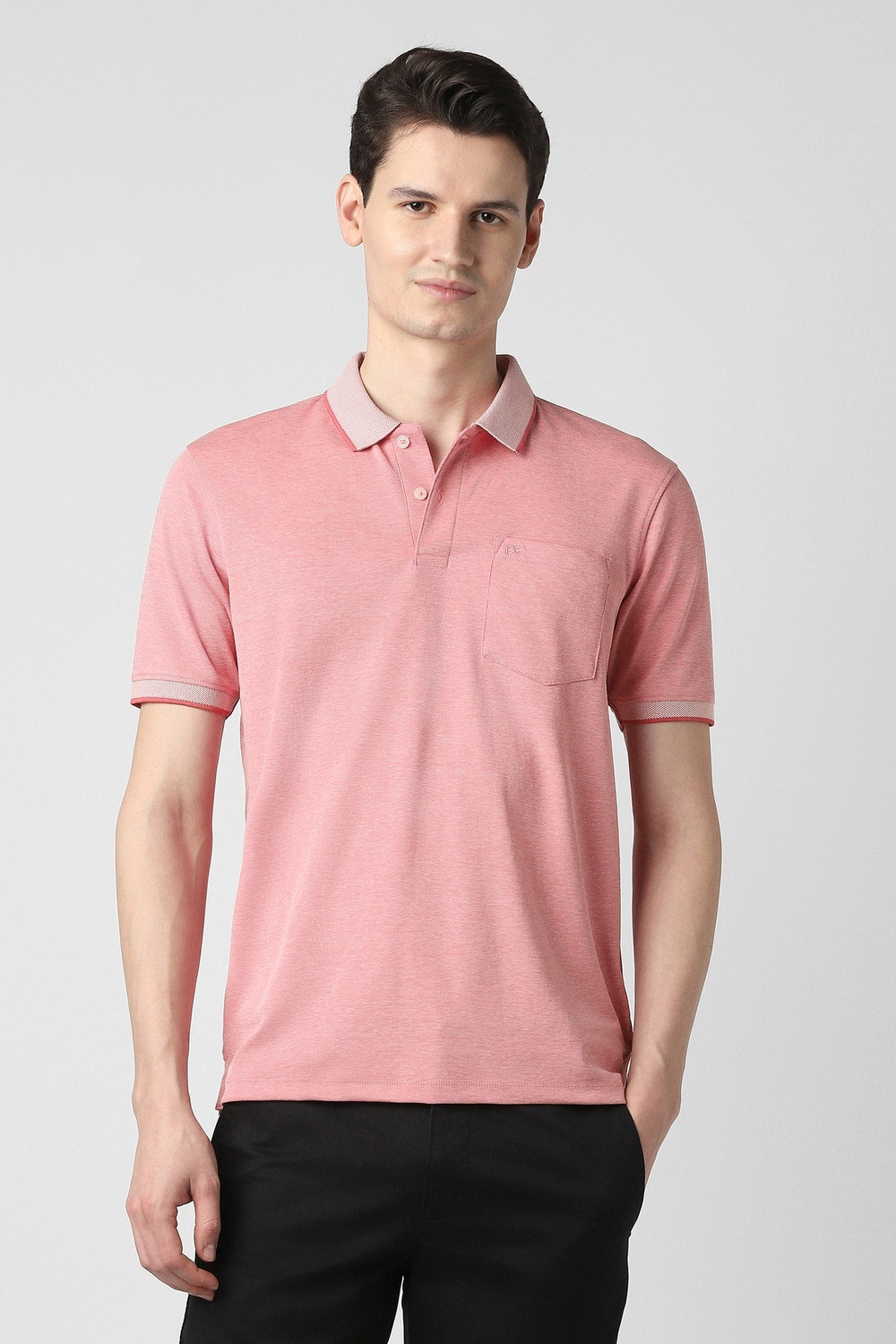 Image of PETER ENGLAND Solid Men Polo Neck Pink T-Shirt