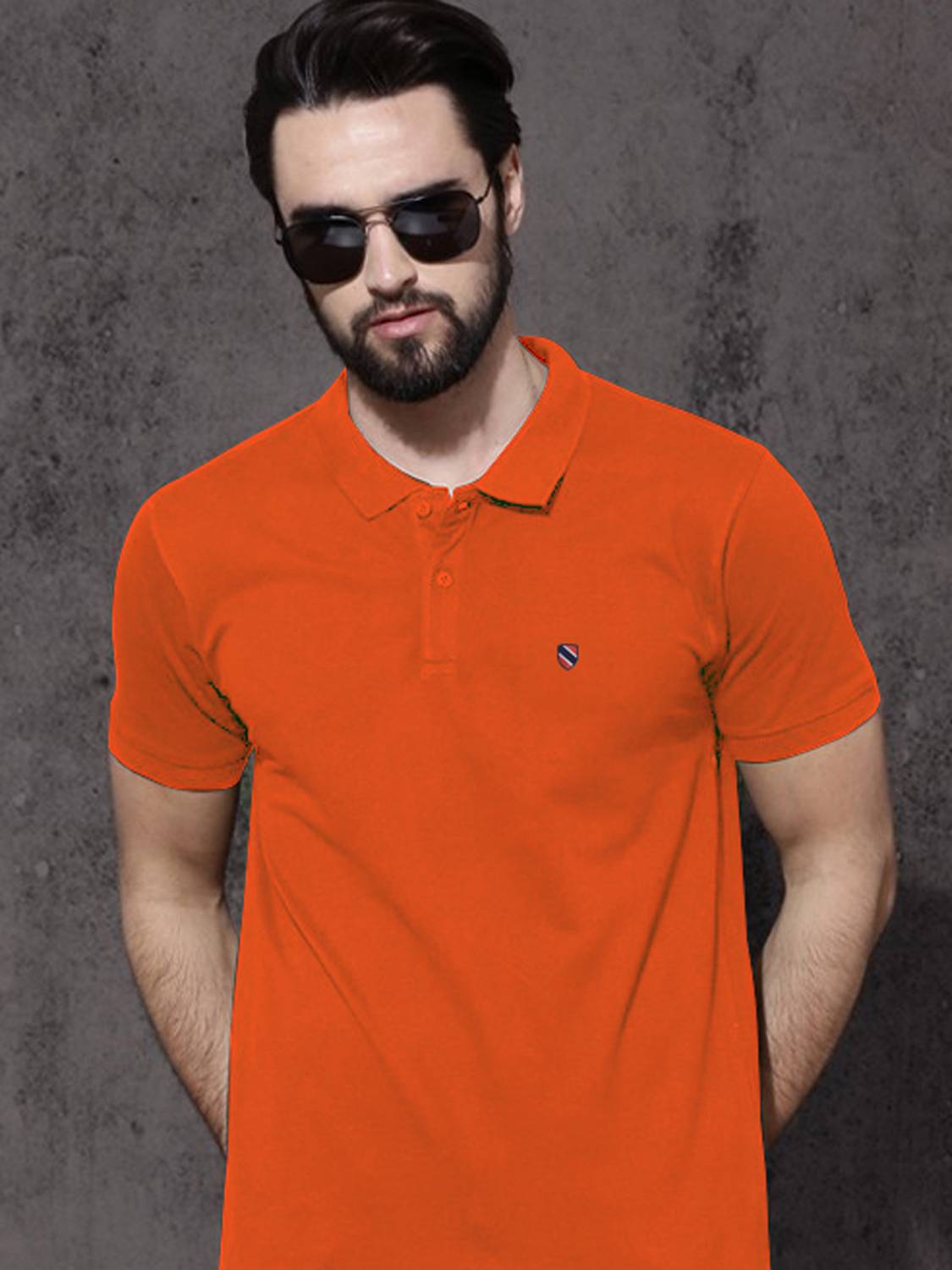 AIN6 Solid Men Polo Neck Orange T-Shirt