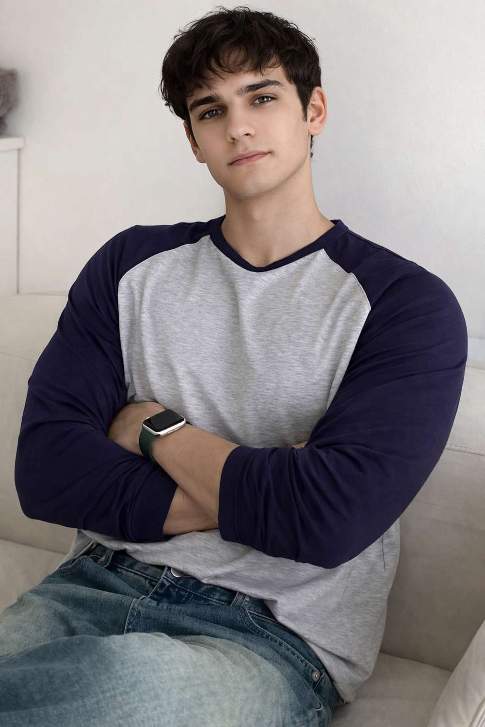 Image of SIXTEENLINES Solid Men Round Neck Grey, Blue T-Shirt