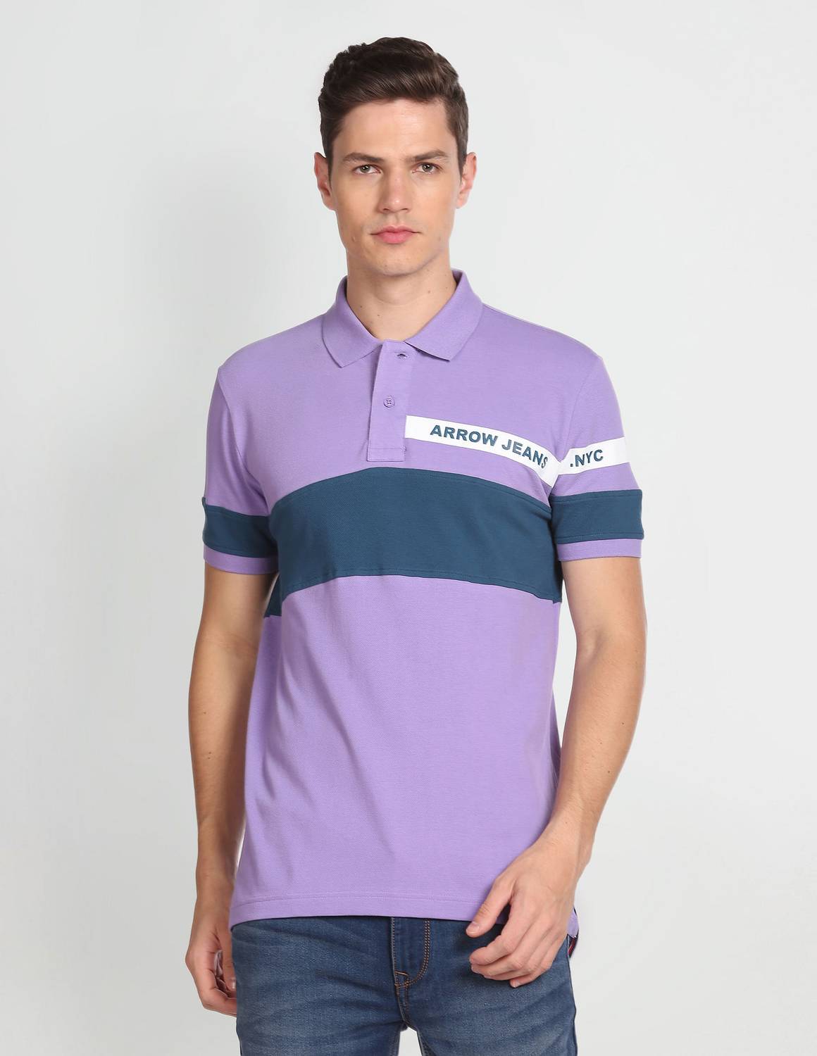 Arrow Sport Colorblock Men Polo Neck Purple T-Shirt
