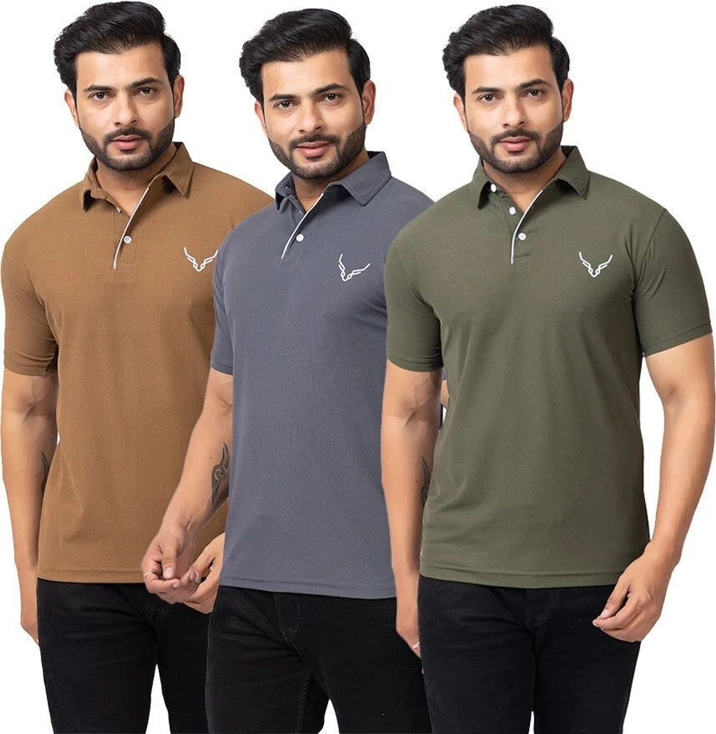 Image of BUFFARO Solid Men Polo Neck Multicolor T-Shirt