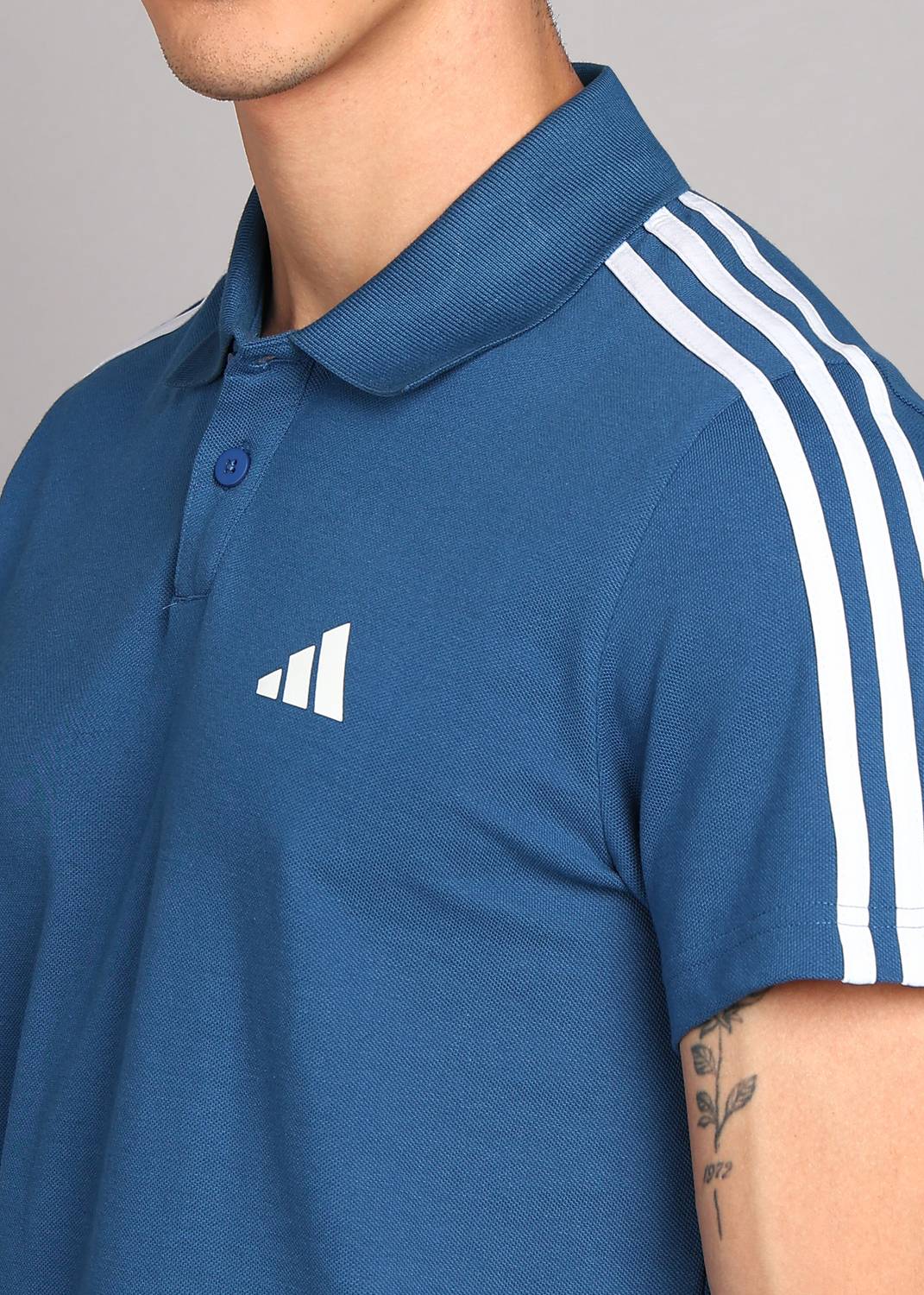 ADIDAS Blue Striped Men Polo Neck T-Shirt - Image 5