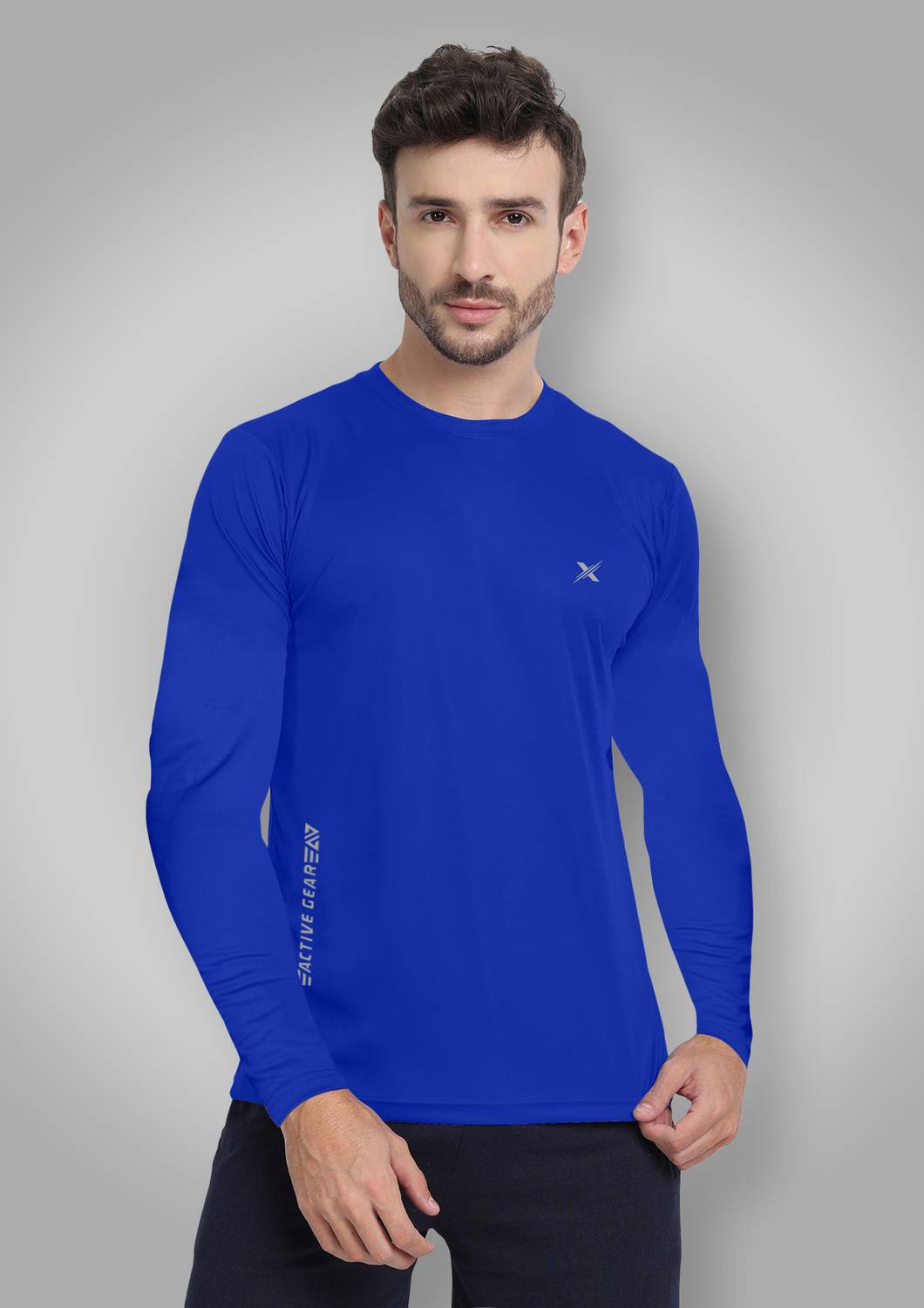 FTX Men Solid Round Neck Polyester Blue T-Shirt