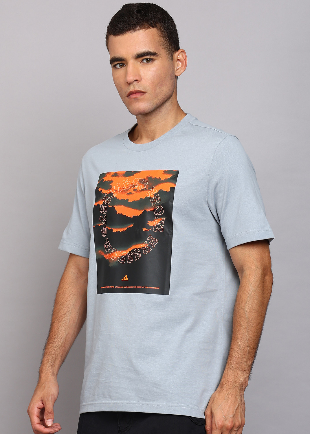 Image of ADIDAS Graphic Print Men Round Neck Grey T-Shirt