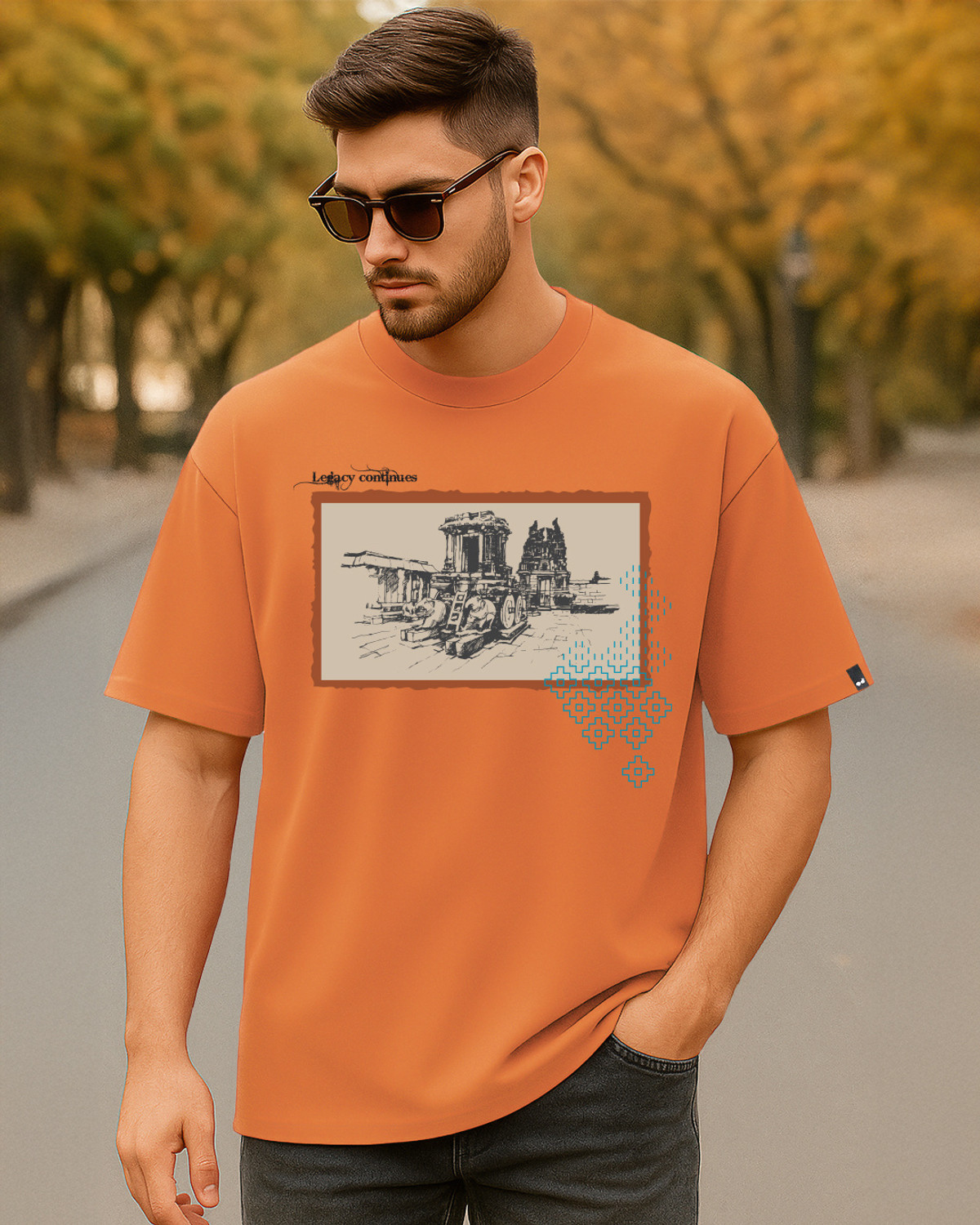 Image of BEWAKOOF Graphic Print Men Round Neck Orange T-Shirt