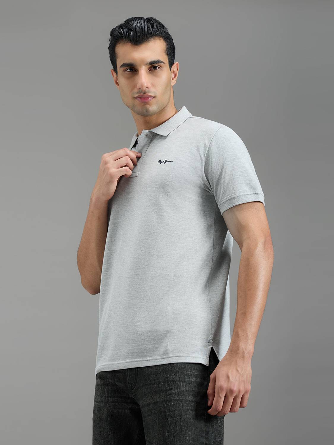 Men Solid Polo Neck Polycotton Grey T-Shirt - Image 4