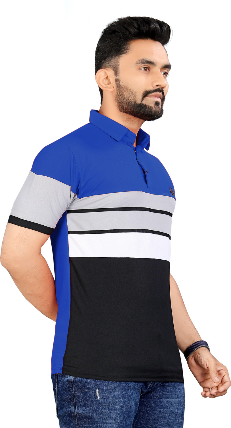 Image of rggarment Colorblock Men Polo Neck Light Blue, Blue T-Shirt