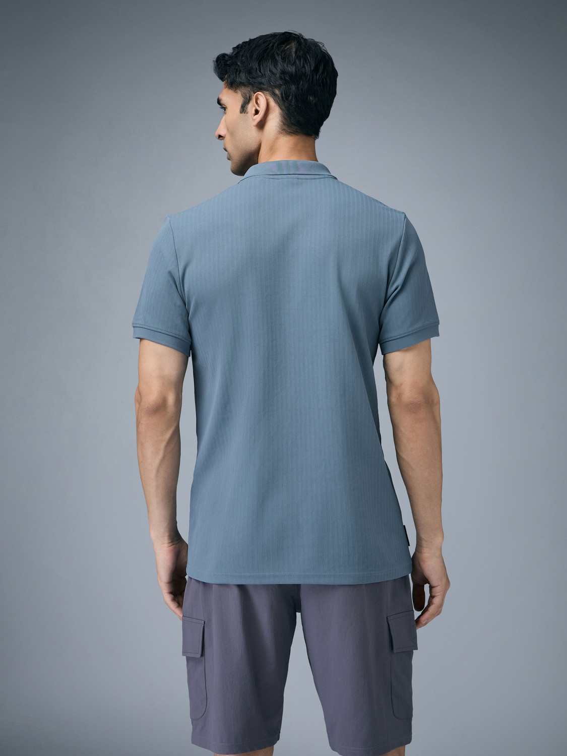 Image of TECHNOSPORT Striped Men Polo Neck Blue T-Shirt