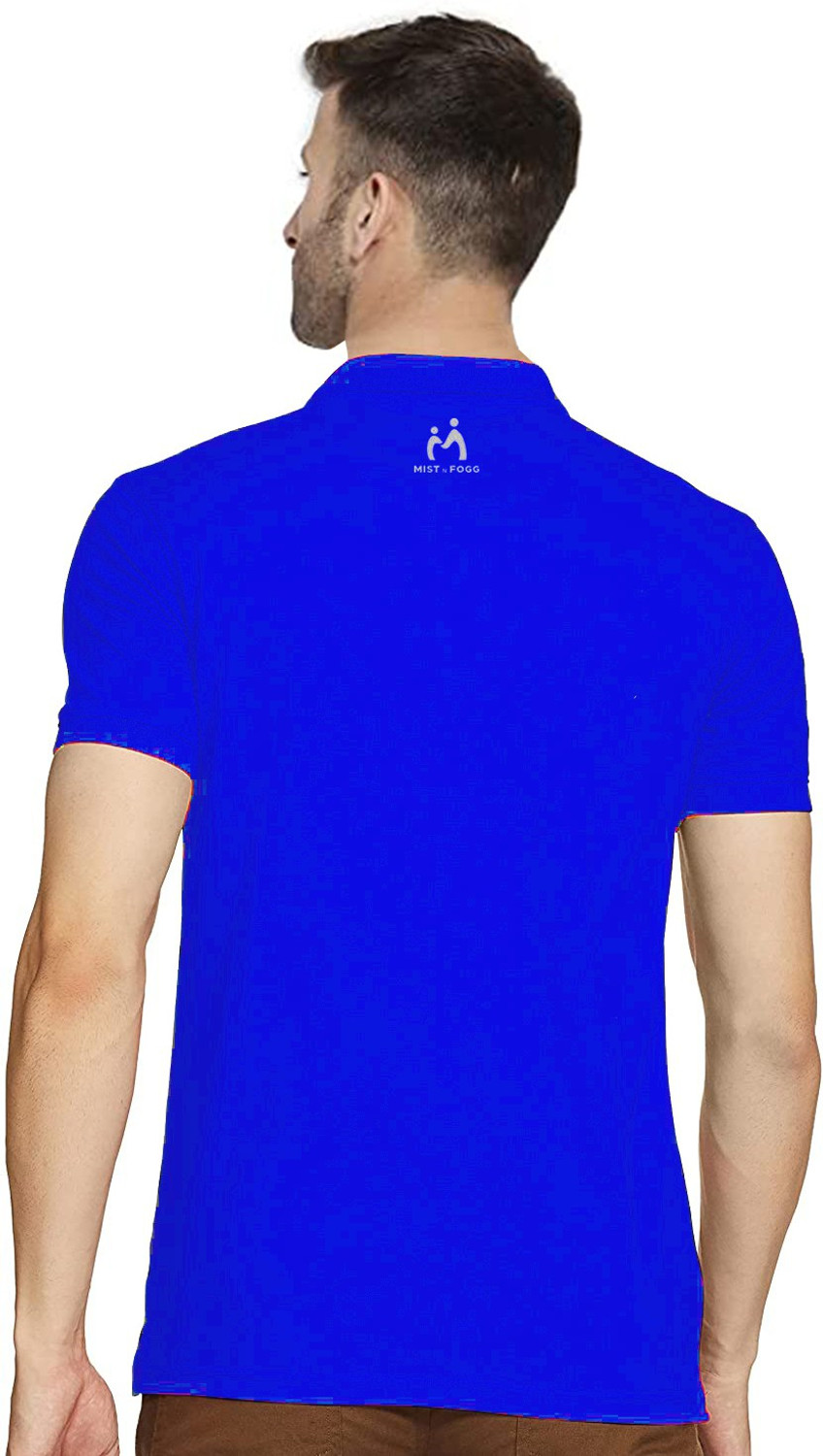 Image of MIST N FOGG Solid Men Polo Neck Blue T-Shirt