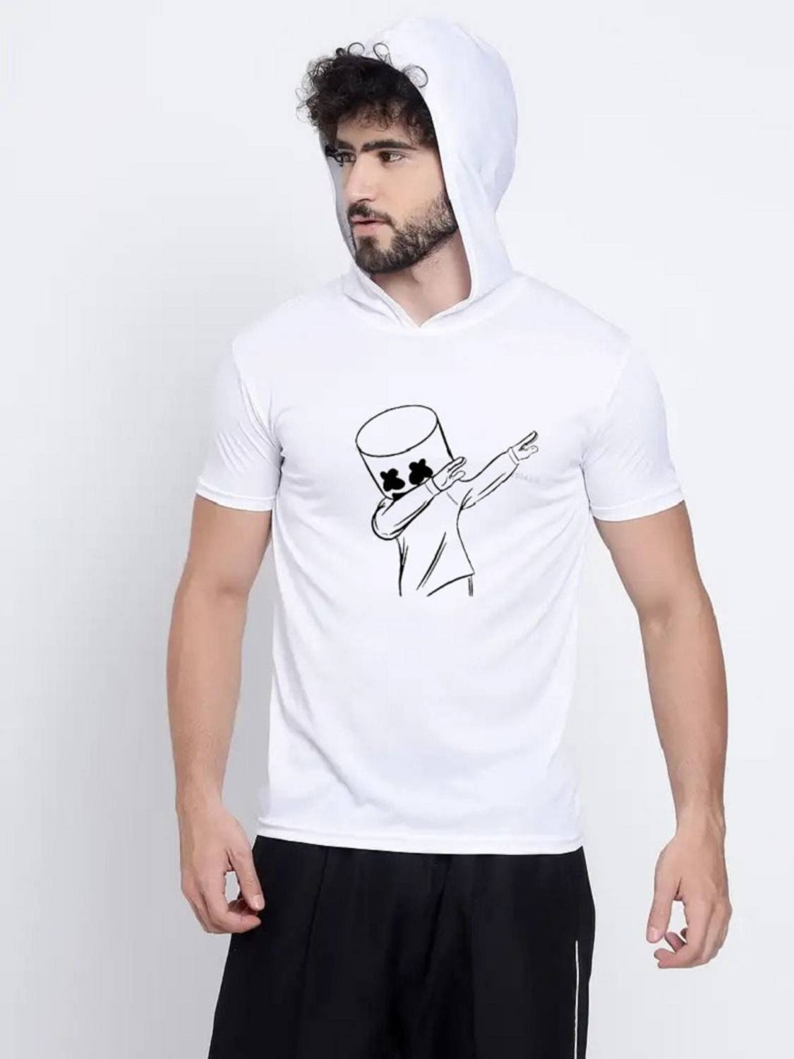 Adabsha Printed Men Hooded Neck White T-Shirt