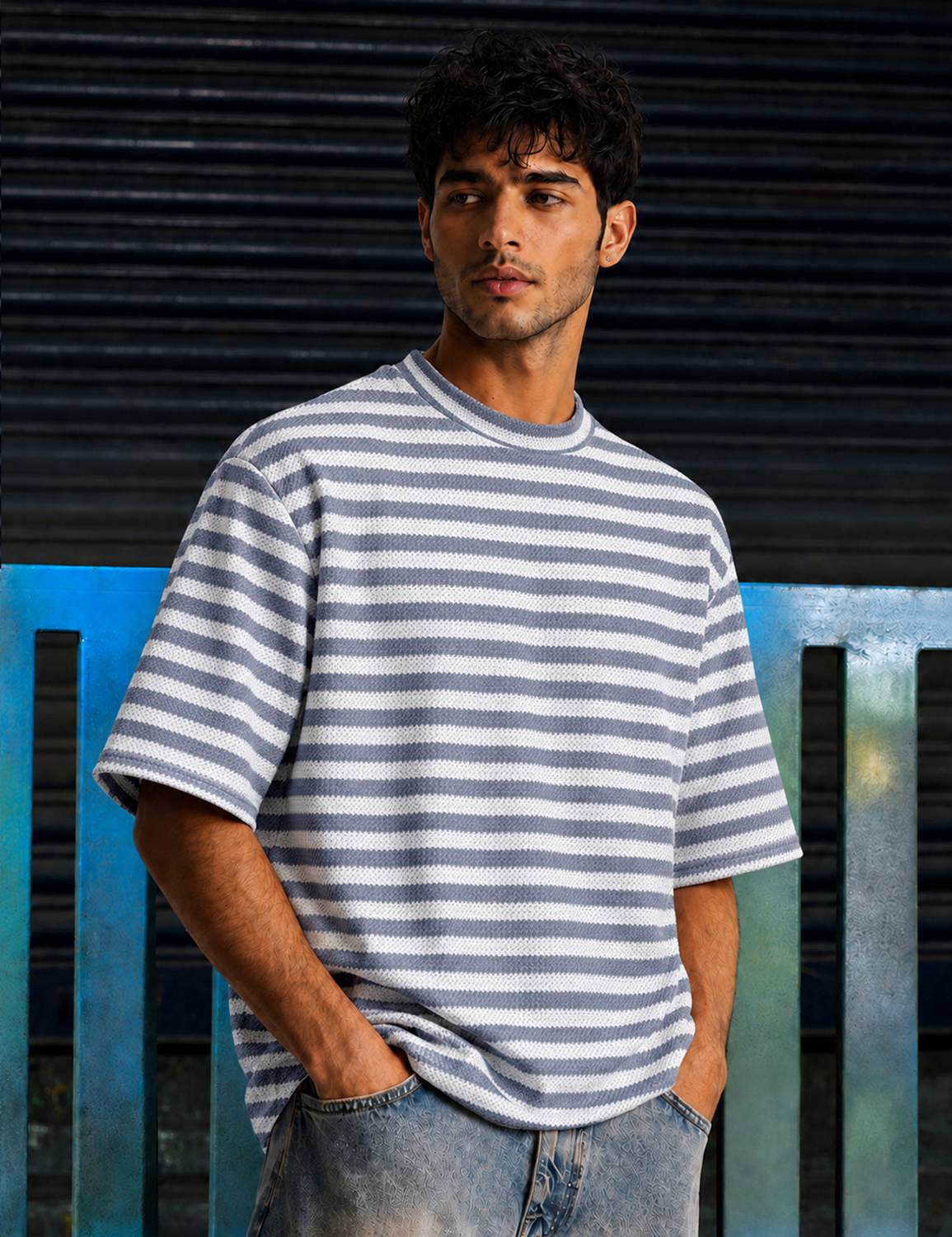 Force Men Striped Round Neck Polyester Grey T-Shirt